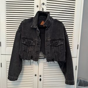 Black cropped jean jacket, size M, never worn